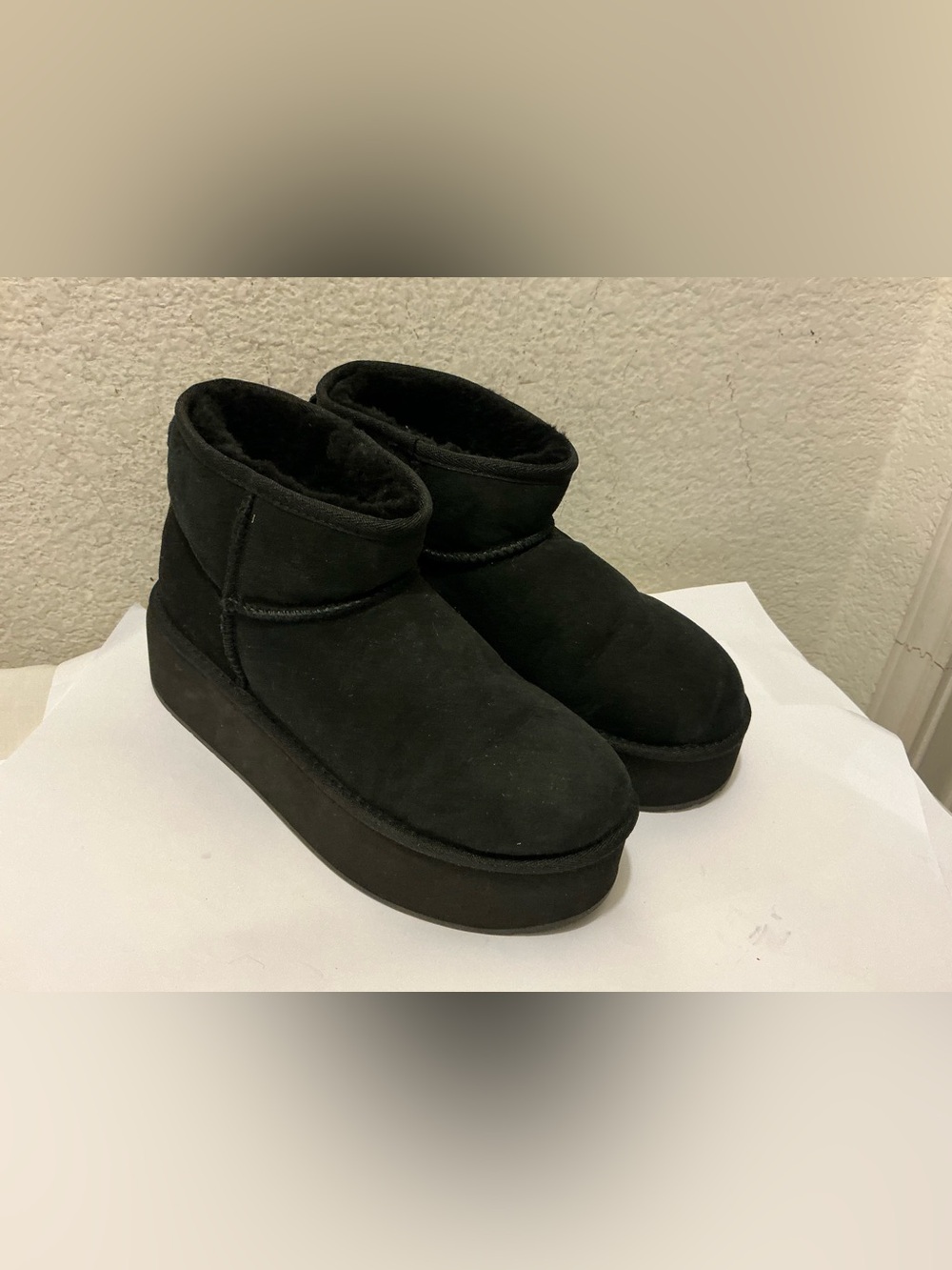 Emu Black Suede Platform Clog Mules